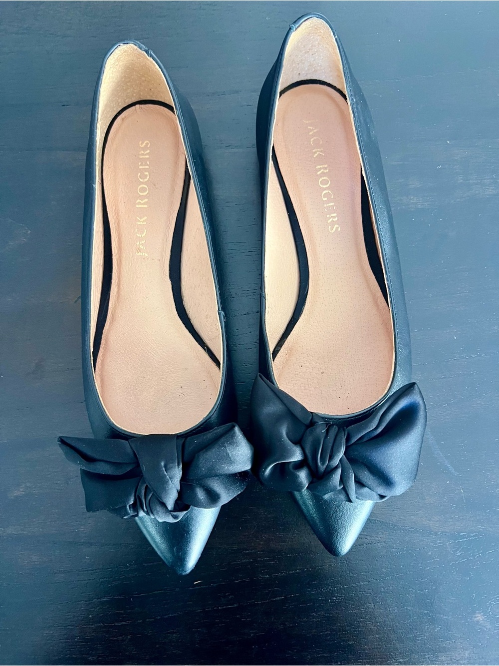 Jack Rogers Black Pointed Bow Ballet Flats